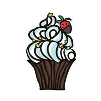 ljuv mat vektor oärlig illustrationer av desserter. biskvi, muffin, pudding, kaka med frukt. hand dragen färgrik vektor illustration isolerat på vit bakgrund