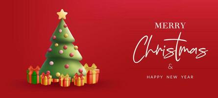 fröhlich Weihnachten 3d Illustration von ein festlich Kiefer Baum mit die Geschenke, im ein realistisch Design. perfekt zum Karten, Banner, und Urlaub Dekorationen. nicht ai generiert. vektor