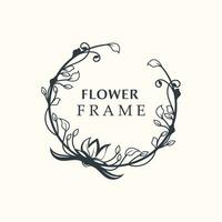 Blumen- Rahmen Blume runden gestalten Emblem Logo isoliert auf Weiß Hintergrund, Blätter Luxus linear Logo Kreis Stil Boutique vektor