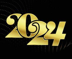 Lycklig ny år 2024 Semester abstrakt guld grafisk design vektor logotyp symbol illustration med svart bakgrund