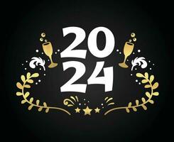 glücklich Neu Jahr 2024 Urlaub abstrakt Gold und Weiß Grafik Design Vektor Logo Symbol Illustration mit schwarz Hintergrund