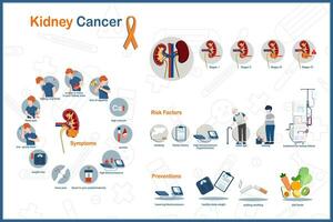 platt medicinsk vektor illustration infografik, njure cancer koncept.stater av njure cancer, symtom, orsaker och risk faktorer. förebyggande av njure cancer.isolerad på vit bakgrund.