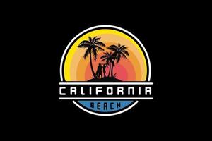 california beach, siluett retro vintage stil vektor