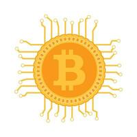 Block Kette Bitcoin Schaltkreis. Vektor Bitcoin elektronisch Algorithmus, Bergbau virtuell bisschen Münze Illustration