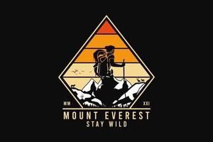 mount everest stay wild, silhuett retrostil vektor