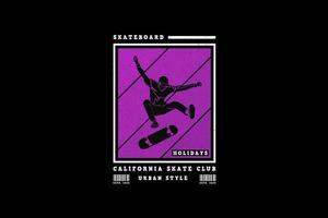 .Skateboard California Skate Club, Design Silhouette Retro-Stil vektor