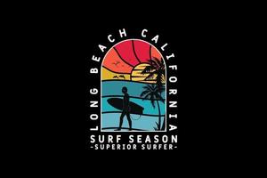.Long Beach Surf Saison, Design Silhouette Retro-Stil vektor