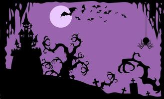 glad halloween banner. fladdermöss, spindel med spindelnät, halloween fullmåne. vektor