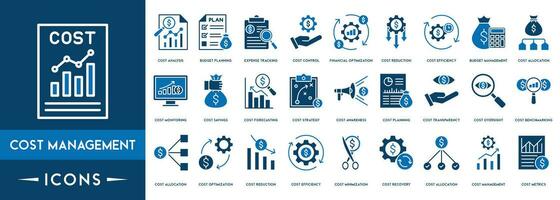 kosta förvaltning ikon, begrepp av effektivitet, tillgång, liv cykel, systemet, ansvarig vektor illustration.