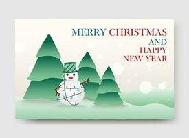 Illustration von Weihnachten Bäume und Schneemann auf ein Gradient Hintergrund. perfekt zum das Weihnachten Jahreszeit, Poster, und Einladung Karte. vektor