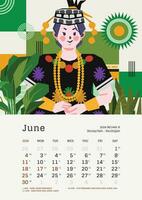 juni en gång i månaden kalender med indonesien nationell Semester mall layout redigerbar text vektor