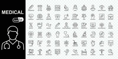 medicin och hälsa symboler tunn linje webb ikon uppsättning. redigerbar stroke ikon samling vektor