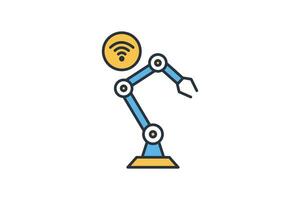 intelligent Robotik Symbol. Roboter Arm mit W-lan. Symbol verbunden zu künstlich Intelligenz. eben Linie Symbol Stil. einfach Vektor Design editierbar