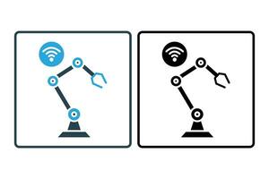 intelligent Robotik Symbol. Roboter Arm mit W-lan. Symbol verbunden zu künstlich Intelligenz. solide Symbol Stil. einfach Vektor Design editierbar