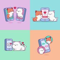 Online-Dating Liebe Katzen Cartoon Illustration vektor
