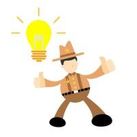 Cowboy Amerika und Lampe Licht Idee Karikatur Gekritzel eben Design Stil Vektor Illustration