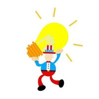 Onkel Sam Amerika Menschen Mann und Lampe Idee Karikatur Gekritzel eben Design Stil Vektor Illustration