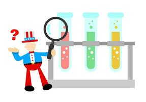 Onkel Sam Amerika und Experiment Labor Flasche Forschung Wissenschaft Karikatur Gekritzel eben Design Stil Vektor Illustration