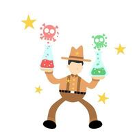 cowboy Amerika farlig skalle varna fara toxisk laboratorium formel tecknad serie klotter platt design stil vektor illustration