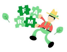 Farmer Mann Landwirtschaft abspielen Puzzle Karikatur Gekritzel eben Design Stil Vektor Illustration