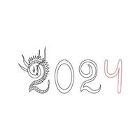 2024 Jahr Konzept. Zahlen mit ein Silhouette von ein Drachen. handgeschrieben. skizzieren. glücklich Chinesisch Drachen Jahr. Vektor Illustration im minimalistisch Stil.