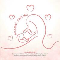 Selamat Hari ibu oder glücklich Indonesien Mütter Tag Hintergrund mit ein Mutter mit ein Baby und Liebe vektor