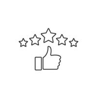 fem stjärnor betyg recension ikon. respons, bäst säljare, kvalitet ikon. hand med tumme upp och stjärnor betyg ikon vektor
