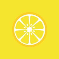 Vektor Illustration von Hälfte ein Zitrone, saftig Obst Scheibe, realistisch Design, minimalistisch Stil, isoliert Objekt auf ein Gelb Hintergrund