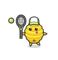 Zeichentrickfigur des Bienenstocks als Tennisspieler vektor