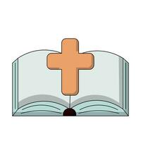 öppen bok bibel med en korsa i Färg vektor
