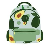 abstrakt Schule Aktentasche im eben Stil. modern Rucksack mit Avocado drucken, Illustration isoliert auf Weiß zum Aufkleber Patch. Rucksack, Tasche zum Kinder, Studenten, Reisende, Touristen. Design Element vektor