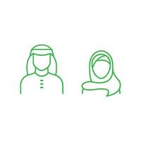 grön saudi människor linje konst ikon. man och kvinna i traditionell muslim shemakh huvud scarf isolerat på vit bakgrund. arab par översikt form. vektor illustration redigerbar stroke