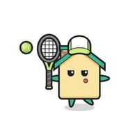 Zeichentrickfigur des Hauses als Tennisspieler vektor