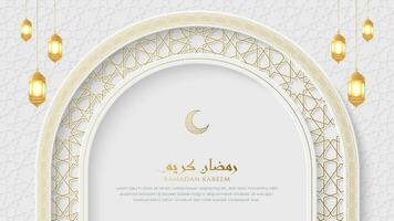 Ramadan kareem Luxus islamisch Hintergrund mit Arabisch Muster und Laternen vektor