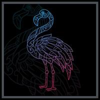 Gradient bunt Flamingo Mandala Kunst isoliert auf schwarz Hintergrund. vektor