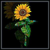 färgrik Sol blomma mandala konst isolerat på svart bakgrund. vektor