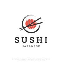 japansk mat sushi logotyp design med korsade ätpinnar. logotyp för restaurang, företag, bar. vektor