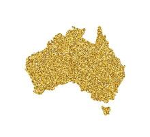 Vektor isoliert Illustration mit vereinfacht Australien Karte. dekoriert durch glänzend Gold funkeln Textur. Neu Jahr und Weihnachten Feiertage' Dekoration zum Gruß Karte.