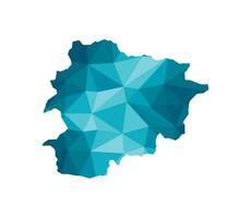 Vektor isoliert Illustration Symbol mit vereinfacht Blau Silhouette von Andorra Karte. polygonal geometrisch Stil, dreieckig Formen. Weiß Hintergrund.