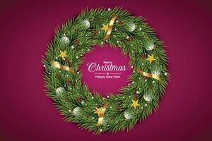 jul krans dekoration med tall gren, jul boll och jul element vektor illustration
