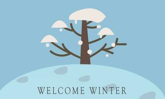 Välkommen vinter, vinter- illustration med rena snö täckt träd vektor