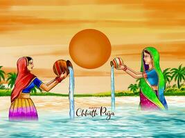 glücklich chhath Puja traditionell indisch Festival Gruß Karte vektor