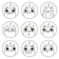einstellen Emoji von verschiedene süß Karikatur Katzen vektor