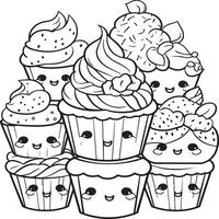 kawaii Süss Cupcake Färbung Seite vektor