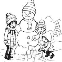 Kinder Gebäude ein Schneemann vektor