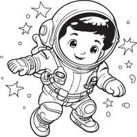 Kind im ein Astronaut Kostüm Färbung Seite vektor