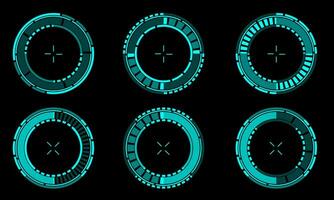 einstellen von sci fi Blau Kreis Benutzer Schnittstelle Elemente Technologie futuristisch Design modern kreativ auf schwarz Hintergrund Vektor