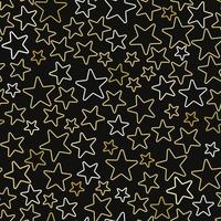 goldene und weiße Sterne auf einem nahtlosen Mustervektor des schwarzen Hintergrundes vektor