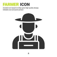 Landwirt Symbol Vektor mit Glyph-Stil isoliert auf weißem Hintergrund. Vektor-Illustration Bauernzeichen Symbol Symbol Konzept für digitale Landwirtschaft, Industrie, Wirtschaft, Landwirtschaft, Apps und alle Projekte
