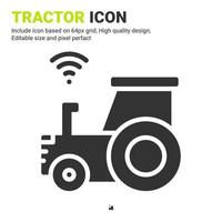 Traktor-Symbol Vektor mit Glyph-Stil isoliert auf weißem Hintergrund. Vektorillustrations-Maschinenzeichensymbol-Symbolkonzept für digitale Landwirtschaft, ui, ux, Logo, Geschäft, Landwirtschaft, Apps und alle Projekte